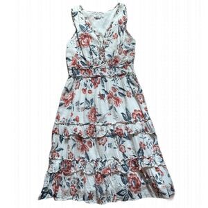 Lucky Brand ruffled white floral dress size 10